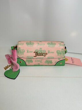 Juicy Couture Pink Green Monogram Wallet Crossbody Mini Bag Y2K NWT